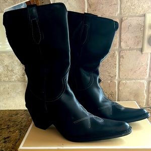 nEW Franco Sarto leather cow western boots pull on black 6 women hand stitched